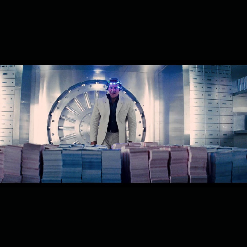 Photo du film Insaisissables . On y vois le billet de banque proposé à la vente dans un cadre par CineProps gamme Original