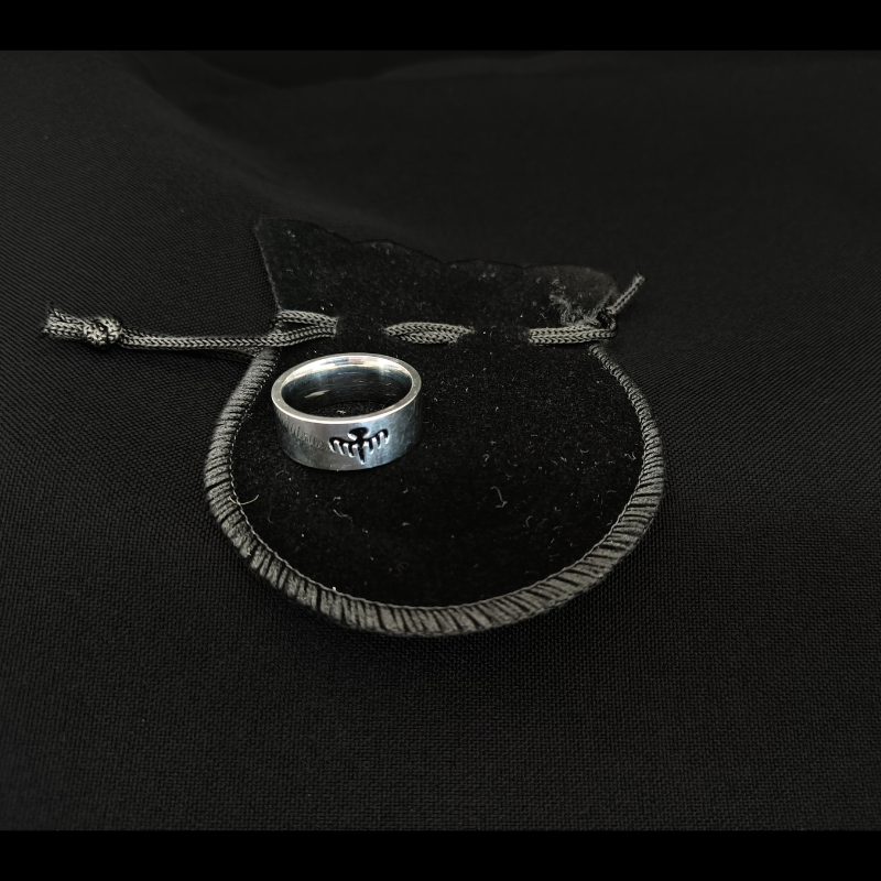 Photo produit 007 Spectre. comme celle présente dans le film. Reproduction objet de film Bague argentée avec une pieuvre noire